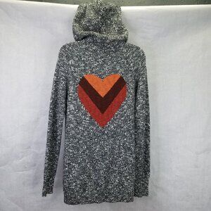 Life Is Good Hoodie Cardigan Women's S Sunset Heart Black White Knit Open Front